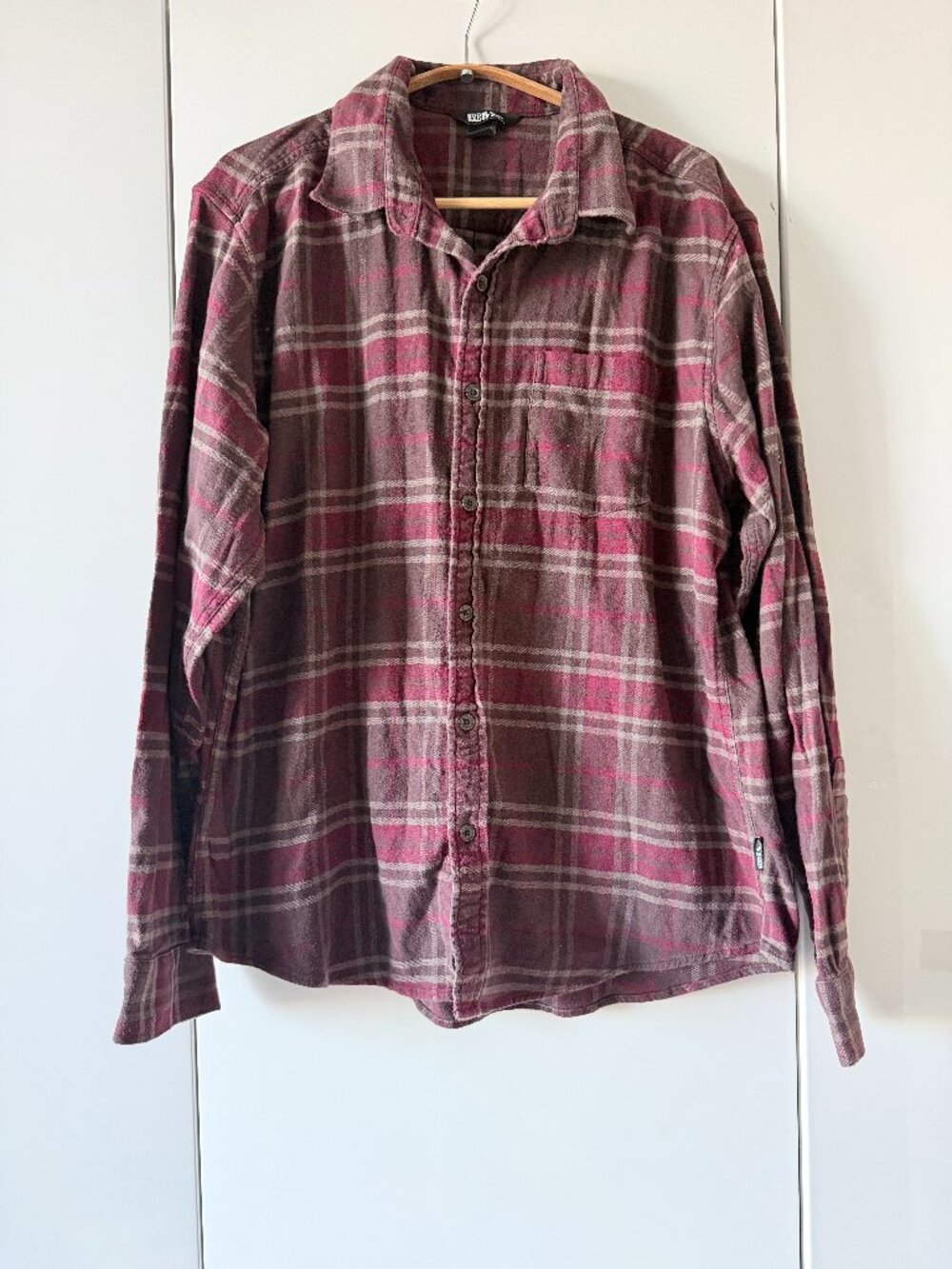 🍁Fall Sale! Eddie Bauer Burgundy Plaid Flannel Button Down Shirt Men's Sz L